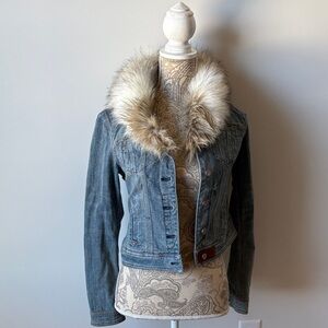 Pilcro Blue Denim Jacket with Faux Fur Collar
